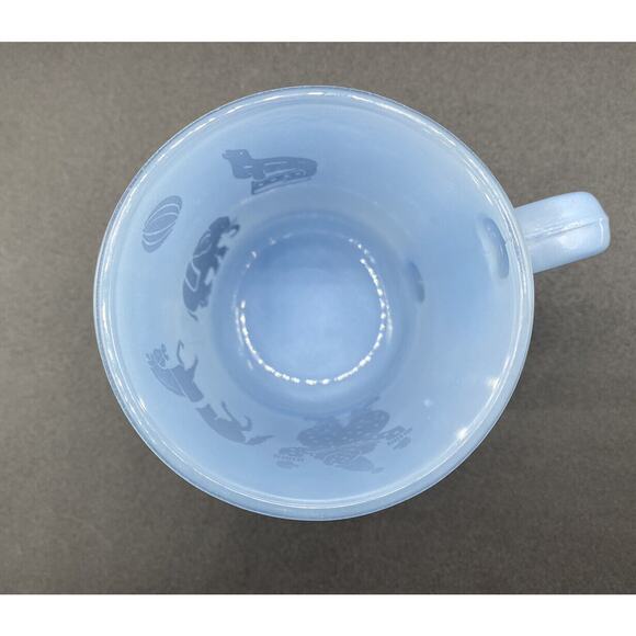 MCM 1950’s Blue Circus Theme Childs Handled Mug Clowns Vintage Glass - Picture 6 of 8